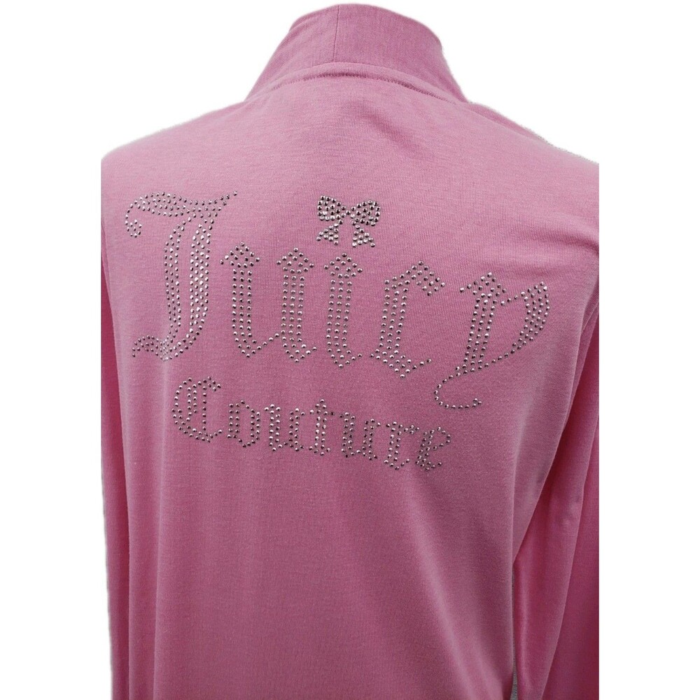Juicy Couture Cardigan Size S Bubblegum Pink Rhinestone Spellout Bow Barbiecore